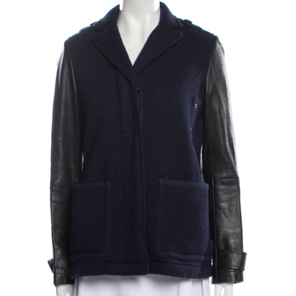 Burberry Brit Jackets & Coats | Burberry Navy Calf Leather Sleeves Jacket